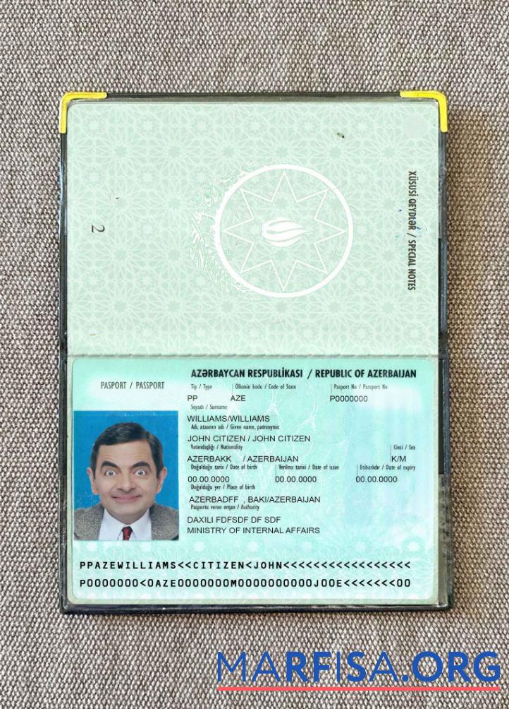 Realistic Azerbaijan passport version 2 photo look sample
